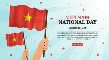 Vietnam national day background with people celebrating holding waving flag