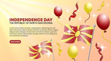 Independence day of The Republic of North Macedonia background with confetti and balloons vector