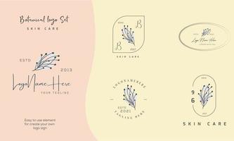 Botanical Floral element Hand Drawn Logo with Wild Flower and Leaves. Logo for spa and beauty salon, boutique, organic shop, wedding, floral designer, interior, photography, cosmetic. vector