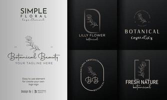 logotipo dibujado a mano con elementos florales botánicos con flores silvestres y hojas. logo para spa y salón de belleza, boutique, tienda orgánica, boda, diseñador floral, interior, fotografía, cosmética. vector