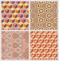 Seamless Patterns Geometry Hexagons Retro Color Set