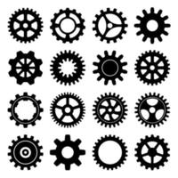 Mechanical Gear Collection 16 Icon Black Silhouette Set. vector