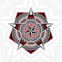 Geometric Shapes, Pentagon, Five Pointed Star And Circles, In Mixed Styles Of Thai Art, Polynesian Art, Mandala Art, Black And Red. vector