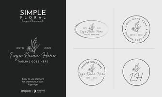 Botanical Floral element Hand Drawn Logo with Wild Flower and Leaves. Logo for spa and beauty salon, boutique, organic shop, wedding, floral designer, interior, photography, cosmetic. vector