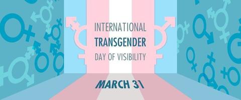 International Transgender Day of Visibility on March 31 vector banner with transgender symbols on a three-dimensional background in transgender flag colors. Can be used for banner, card and poster.