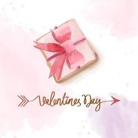 Delicious watercolor hand painted square valentine cookies with buttercream frosting decorated with bow on pink and light purple colored background. Text Valentine's Day with arrows going through it vector