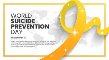 World suicide prevention day background with a gradient yellow ribbon and world map vector