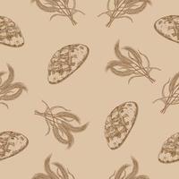 Bakery seamless pattern fresh bread and wheat ears hand-drawn vector illustration on gray background