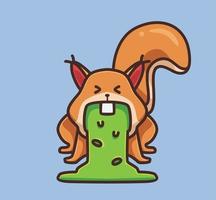 cute squirrel sick puke vomit. cartoon animal nature concept Isolated illustration. Flat Style suitable for Sticker Icon Design Premium Logo vector. Mascot Character vector