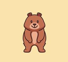 lindo oso grizzly marrón de pie. ilustración aislada del concepto de naturaleza animal de dibujos animados. estilo plano adecuado para el vector de logotipo premium de diseño de icono de etiqueta. personaje mascota
