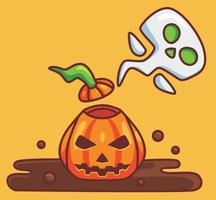 cute horror pumpkin soul. cartoon halloween event concept Isolated illustration. Flat Style suitable for Sticker Icon Design Premium Logo vector. Mascot character vector