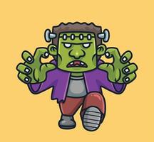 lindo zombi frankenstein. ilustración aislada del concepto de halloween de dibujos animados. estilo plano adecuado para el vector de logotipo premium de diseño de icono de etiqueta. personaje mascota