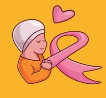 símbolo de esperanza de mujer con cáncer de mama. ilustración aislada del concepto de cáncer de mujer de dibujos animados. estilo plano adecuado para el diseño de iconos de pegatinas vector de logotipo premium