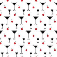 Seamless pattern icons in the form glasses and cherry in trendy colors on a transparent background. vector