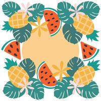 Summer frame pattern with hand drawn summer elements in trendy muted colors with copyspace. vector