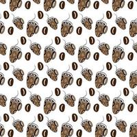 Seamless Pattern with Coffee Beans and Abstract Stylized cup on a transparent background. Line Art vector