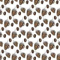 Seamless Pattern with Coffee Beans and Abstract Stylized cup on a transparent background. Line Art vector