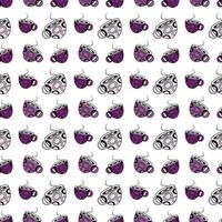 Seamless Pattern with Abstract Stylized cup in trendy hues on a transparent background. Line Art vector