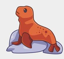 lindo animal de foca en el suelo de piedras. ilustración animal de dibujos animados aislados. vector de logotipo premium de diseño de icono de etiqueta de estilo plano. personaje mascota