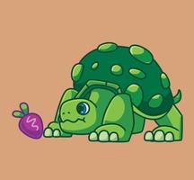 cute cartoon turtle eating fruit. isolated cartoon animal illustration vector