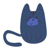 Flat blue cartoon cat simple illustration. Naive kids drawing vector