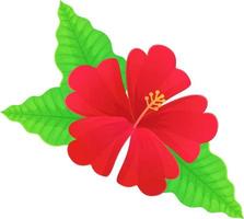 Vibrant red hibiscus flower. Hawaii tropical bloom. Stock vector illustration isolated on white in flat cartoon style.