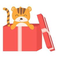 Cute tiger symbol of the year 2022 in cartoon style, vector