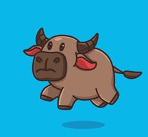 cute baby buffalo jump run. cartoon animal nature concept Isolated illustration. Flat Style suitable for Sticker Icon Design Premium Logo vector. Mascot Character vector