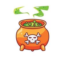 cute boiling a poison in witch cauldron. cartoon halloween event concept Isolated illustration. Flat Style suitable for Sticker Icon Design Premium Logo vector. Mascot character vector