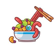 delicious worm larva in a bowl. Isolated cartoon animal Halloween illustration. Flat Style suitable for Sticker Icon Design Premium Logo vector. Mascot character vector