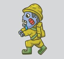 lindo soldado ejército zombie cazado caminando. ilustración de halloween de animales de dibujos animados aislados. estilo plano adecuado para el vector de logotipo premium de diseño de icono de etiqueta. personaje mascota