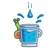 cute snail climbing glass aqua. factory pollution laboratory. cartoon Isolated Flat Style Sticker Web Design Icon illustration Premium Vector Logo mascot character