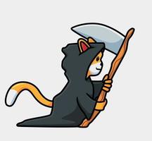 cute cat grim reaper. Isolated cartoon animal Halloween illustration. Flat Style suitable for Sticker Icon Design Premium Logo vector. Mascot character vector