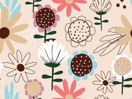 Abstract Floral seamless pattern in organic hand drawn boho style vector