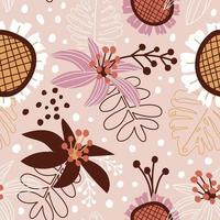 Abstract Floral seamless pattern in organic hand drawn boho style vector