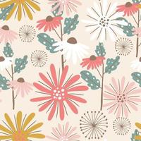 Pastel floral seamless pattern in boho style vector