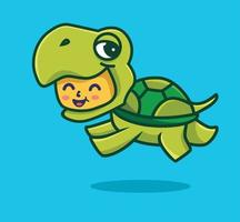 cute baby turtle costume jumping. cartoon animal nature concept Isolated illustration. Flat Style suitable for Sticker Icon Design Premium Logo vector. Mascot Character vector
