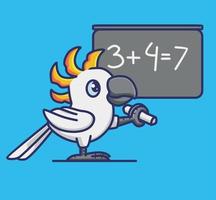 linda ilustración pájaro loro inteligente en matemáticas. animal aislado dibujos animados estilo plano pegatina diseño web icono premium vector logo mascota personaje