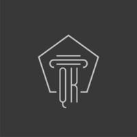 initial monogram QK with monoline pillar logo design vector
