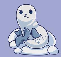 lindo animal de foca en suelo de hielo. ilustración animal de dibujos animados aislados. vector de logotipo premium de diseño de icono de etiqueta de estilo plano. personaje mascota