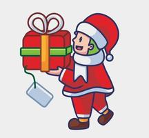Cute person bring a giant gift. Isolated cartoon person Christmas illustration. Flat Style suitable for Sticker Icon Design Premium Logo vector. Mascot character vector