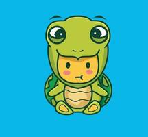lindo bebé tortuga depresión malestar. ilustración aislada del concepto de naturaleza animal de dibujos animados. estilo plano adecuado para el vector de logotipo premium de diseño de icono de etiqueta. personaje mascota