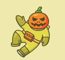 lindo astronauta de calabaza. ilustración de halloween de animales de dibujos animados aislados. estilo plano adecuado para el vector de logotipo premium de diseño de icono de etiqueta. personaje mascota