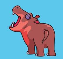 lindo hipopótamo de dibujos animados abre su boca grande. vector de ilustración animal de dibujos animados aislado