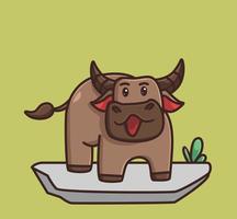cute baby buffalo walking open mouth. cartoon animal nature concept Isolated illustration. Flat Style suitable for Sticker Icon Design Premium Logo vector. Mascot Character