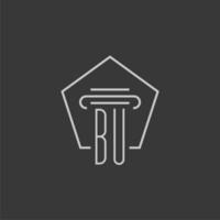 initial monogram BU with monoline pillar logo design vector