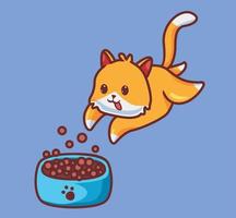 cute cat jump for his food. Isolated cartoon animal Christmas illustration. Flat Style suitable for Sticker Icon Design Premium Logo vector. Mascot character vector