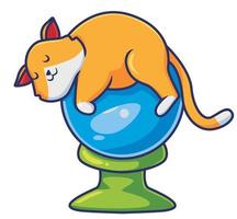 cute cat sleeping on the magic ball. cartoon animal halloween event concept Isolated illustration. Flat Style suitable for Sticker Icon Design Premium Logo vector. Mascot character