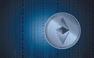 Ethereum digital cryptocurrency, sign binary code number. Background binary code. Big data mining technology. Blue glowing abstract vector illustration of online electronic payments.