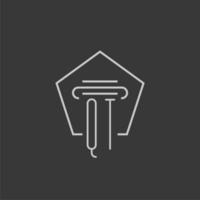 initial monogram QT with monoline pillar logo design vector